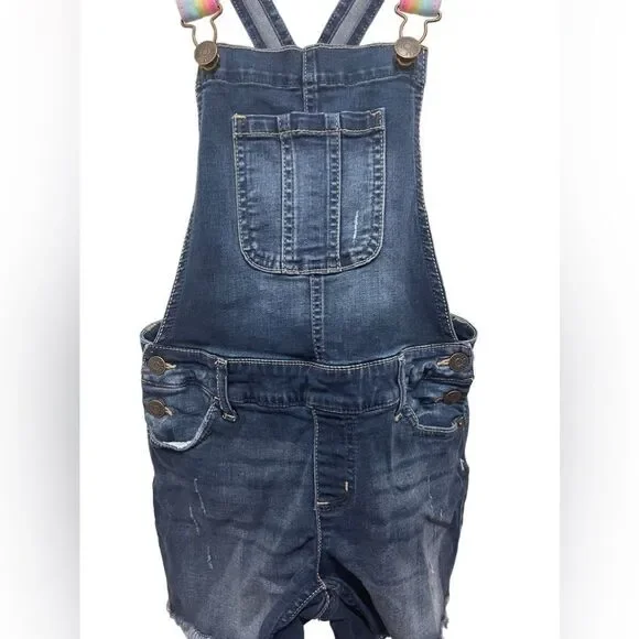 Justice Denim Shortalls with Rainbow Straps - Picture 2 of 10